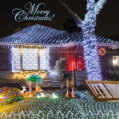 JMEXSUSS 360 LED Net Christmas Lights Outdoor Waterproof, Connectable 12ft x 5ft Net Lights Outdoor Mesh Light with Remote, 8 Modes Plug in White Christmas Light for Bushes Christmas Decorations