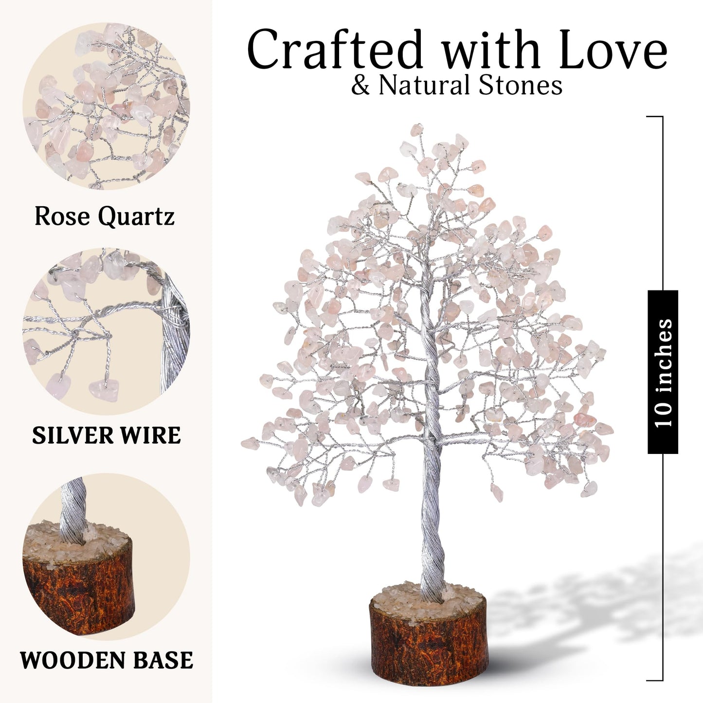 FASHIONZAADI Rose Quartz Crystal Tree, Silver Wire Feng Shui Gemstone Decor, Chakra Healing Stones Crystal Decor, Artificial Bonsai Money Tree, Good Luck Spiritual Gifts for Women & Men