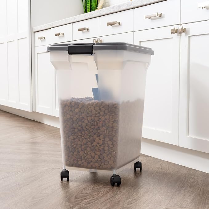 IRIS USA Dog Food Storage Container 58 lbs, Attachable Wheels, & Included Scoop