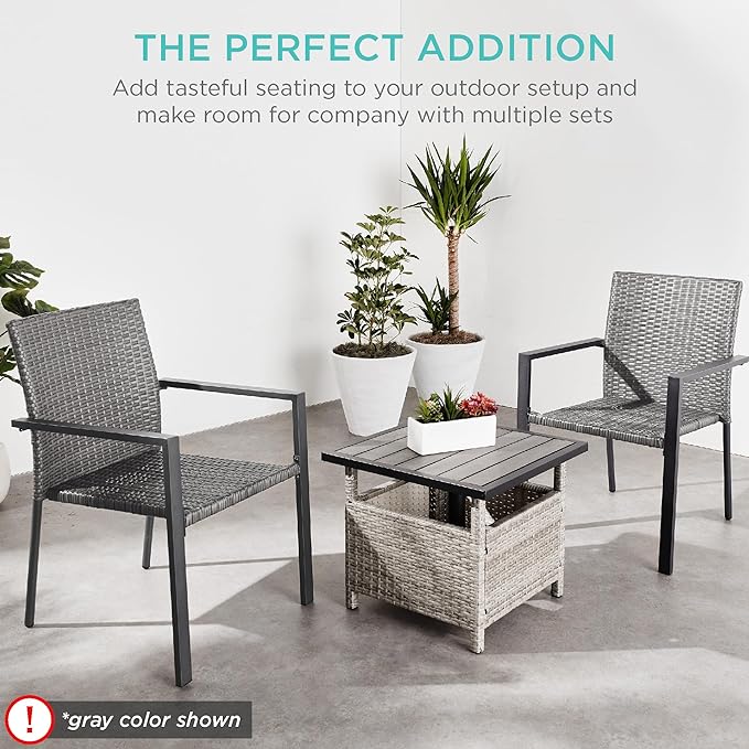 Best Choice Products Set of 2 Stackable Outdoor Wicker Dining Chairs All-Weather Firepit Armchair w/Armrests, Steel Frame for Patio, Deck, Garden, Yard - Taupe