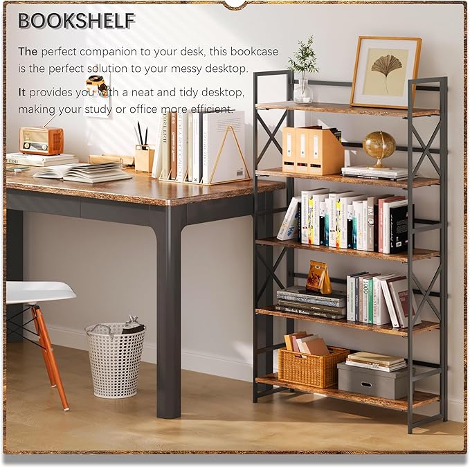 4NM Extra Wide 5 Tiers No Assembly Book Shelves, 51.2" H Folding Bookshelf
