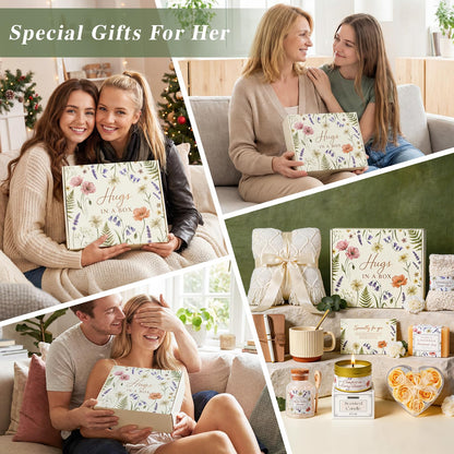GIFTINBOX Gift Baskets for Women Spa, Self Care Package with Rose Flower, Soft Blanket & Socks, Birthday Gifts, Get Well Sympathy Gift for Mom Wife Sister