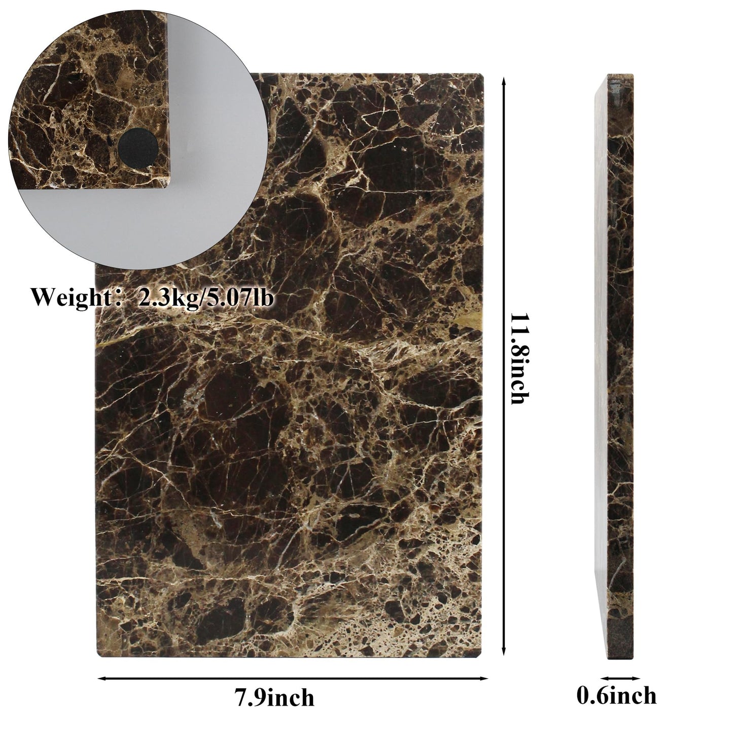 Nature Marble Cutting Board - 12 * 8 Inch Polished Stone Cutting Board Countertop, Stone Charcuterie Tray with Non-Slip Base for Kitchen, Gift for Grill Masters, Baking Lover and Home Chefs (Brown)