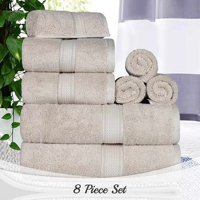SUPERIOR Egyptian Cotton Pile 8 Piece Towel Set, Includes 2 Bath, 2 Hand