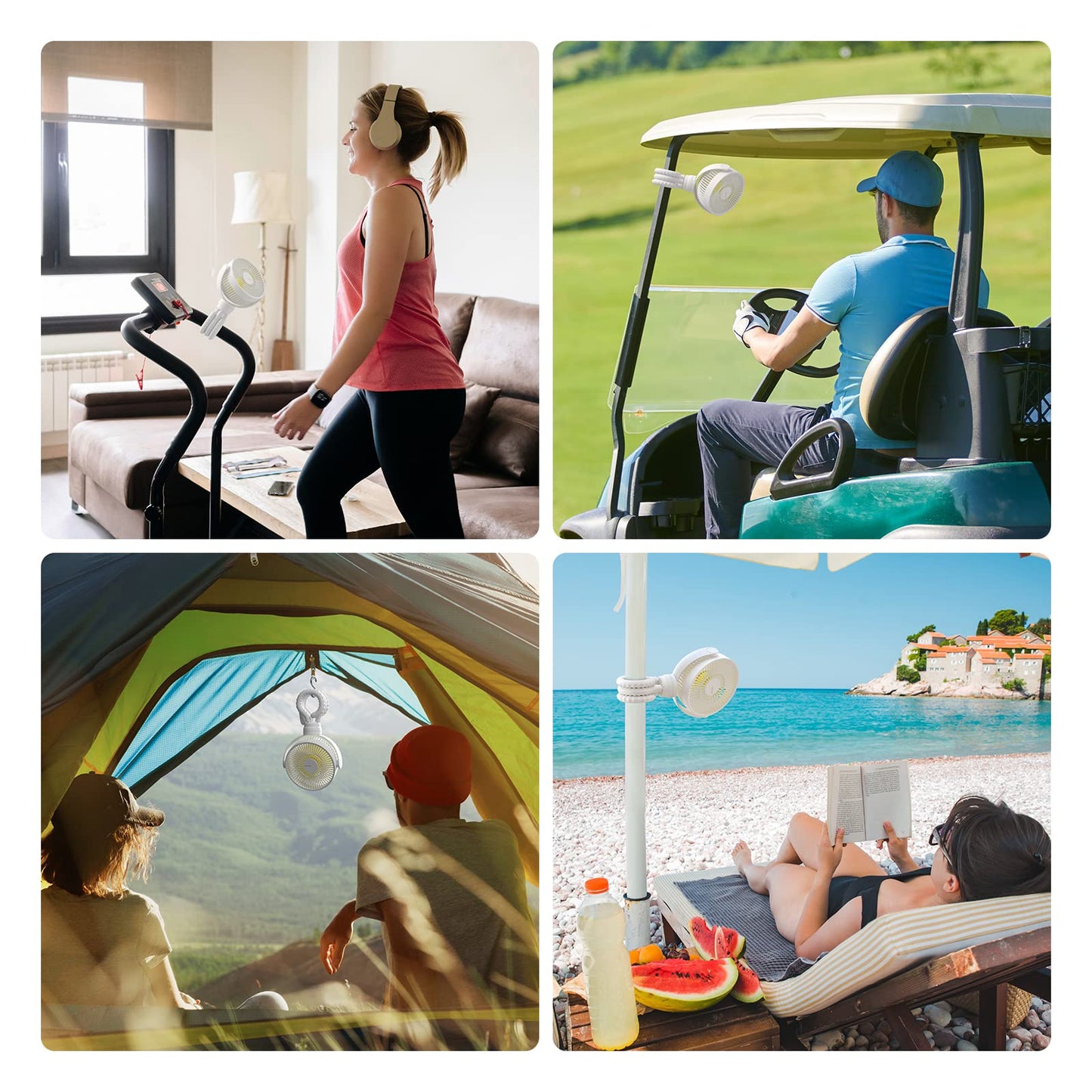 JISULIFE Mini Stroller Fan 4000mAh Battery Operated with 4 Speeds, Rechargeable 720°Rotatable, Clip on for Baby Carseat/Crib/Golf Cart/Treadmill -White