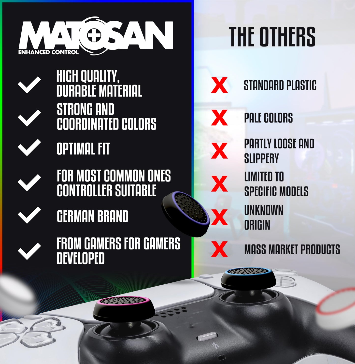 MatoSan® 20 Controller Grip Thumbstick Accessories Silicone Caps – Compatible with PS4 Sticks, Compatible with PS5 Controller – Thumb Grips Protection – Enhanced Precision for Thumbsticks