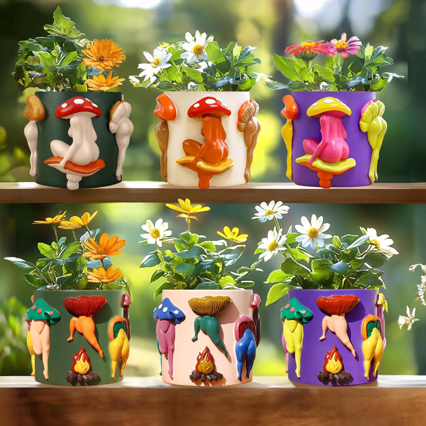 GUGUGO Mushroom Female Body Planters, Unique Dancing Lady Flowers Planter, Cute Quirky Butt Plant Pots for Indoor Plants, Funny Succulent Flower Pot for Home Decor, Eclectic Aesthetic Gift, Green