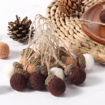 Boao 18 Pcs Felt Acorn Ornaments Fall Thanksgiving Wool Pom Acorn Ball Decor Hanging Pine Cone Garland with 32.8 ft Rope for Christmas Tree Woodland Farmhouse Mantel Wall Decor