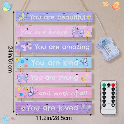 FIOBEE Girls Room Décor for Teen Girls Boys with LED Light Wall Decor for Bedroom Motivational Inspirational Wall Art Girl Room Decoration for Kids Studyroom, 8 Kinds of Lights, Purple Butterfly