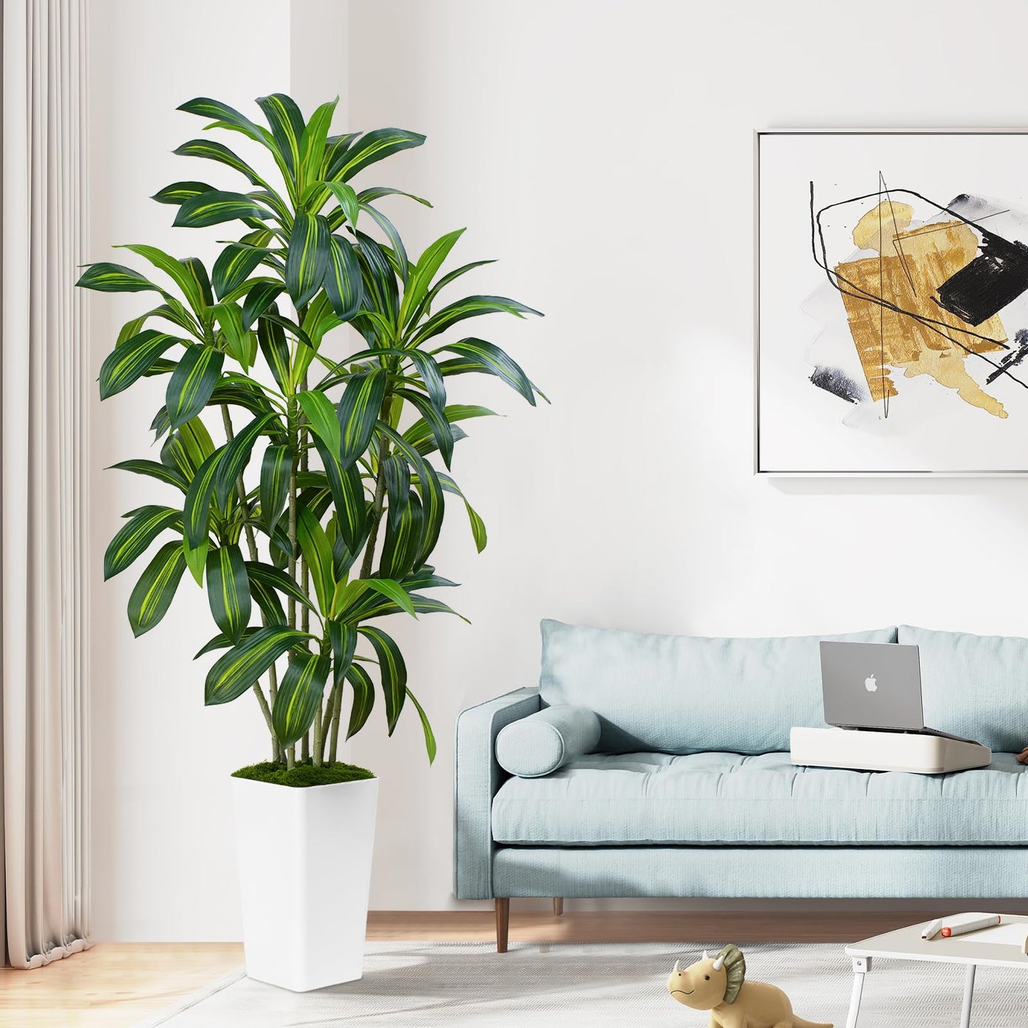 ZEEOZE Dracaena Plant Artificial Tree 6Ft Tall Fake Tropical Floor Plants Potted (Real Touch) Artificial Silk Tree Leaf Faux Trees White Tall Planter for Home Office Living Room Indoor Outdoor Decor