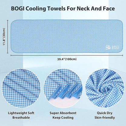 BOGI 2 Pack Cooling Towel, Cooling Towels for Neck and Face-40"x12"- Ice Towel for Instant Cooling, Soft Breathable Chilly Towel, Stay Cool for Yoga, Sport, Gym, Camping & More Activities(Blue+Pink)