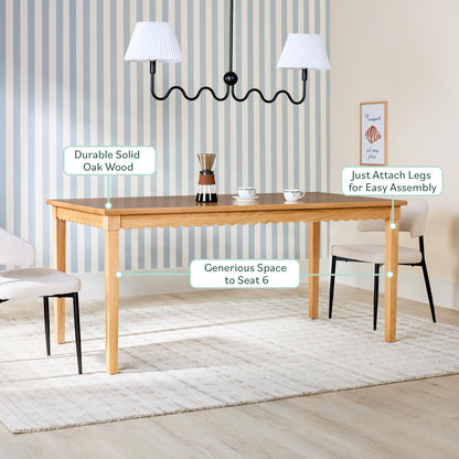 Walker Edison Paisley Modern Solid Oak Wood Veneer Scalloped 69 Inch Dining Table for 6, White Oak