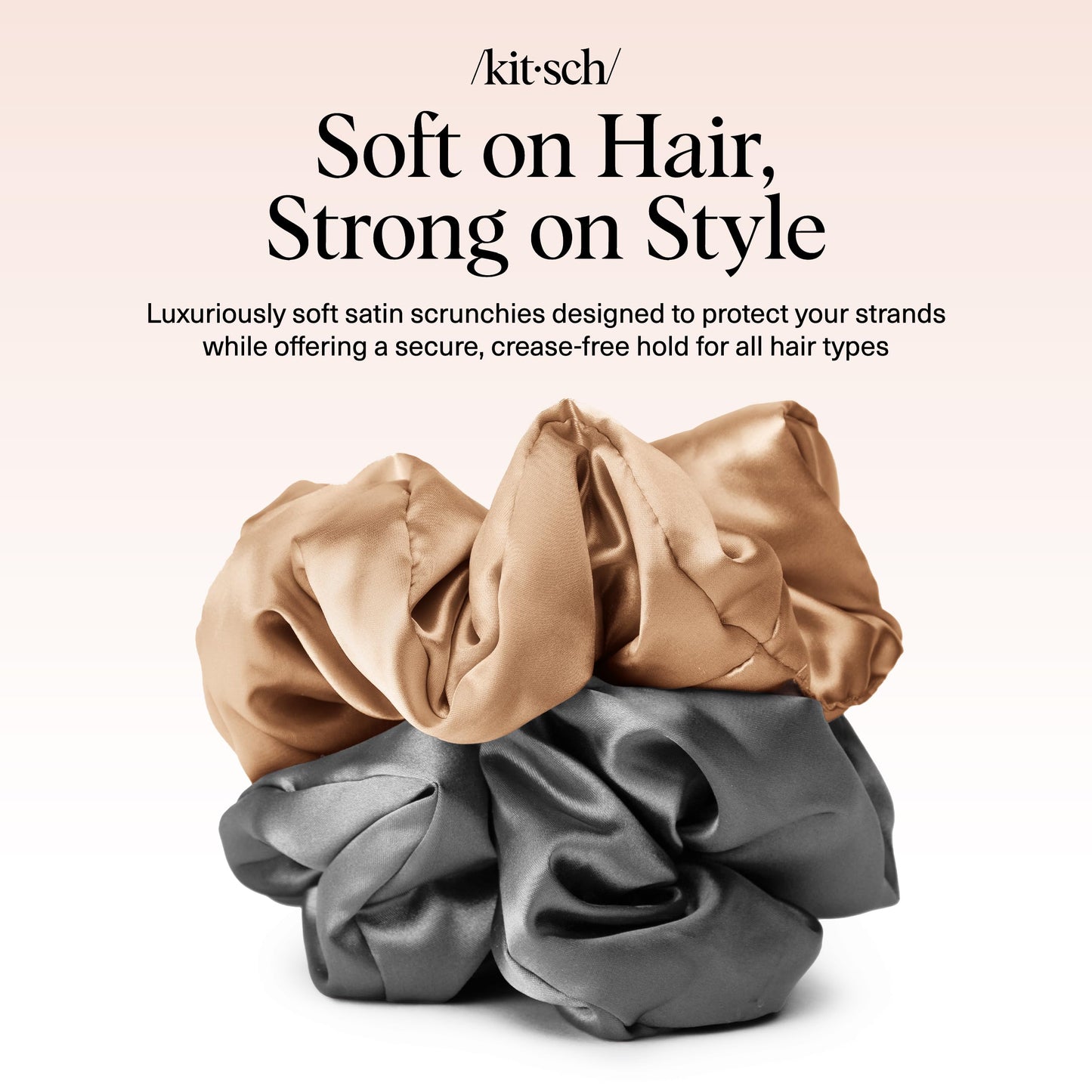 Kitsch Satin Hair Scrunchies for Women - Softer Than Silk Scrunchies for Hair | Satin Scrunchies for Girls & Stylish Satin Hair Ties for Women | Cute Satin Hair Scrunchie, 2 pc (Charcoal/Gold)