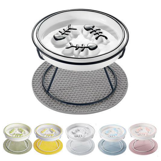 TRUNDISAN Upgrade Whisker-Fatigue-Free Cat Slow Feeder Bowl, Raised Cat Bowl Improved Design, Anti Vomit Promotes Digestion and Prevents Obesity, Durable and Slow Down Your Feline Friend Eating Speed