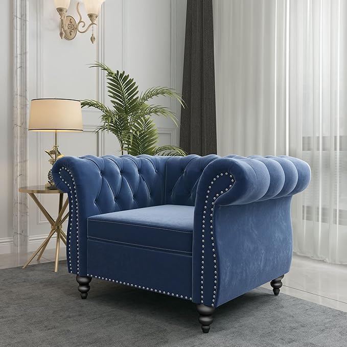 ORRD 2 Pieces Living Room Set, Velvet Couch Chesterfield Sofa Couch Chair
