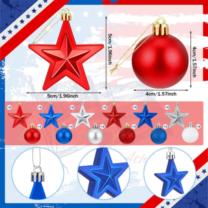 Janinka 60 Pcs Patriotic Star Ornaments 4th of July Hanging Star Balls 250th Anniversary Red White and Blue Stars Balls Ornaments for USA Veteran Independence Day Decor