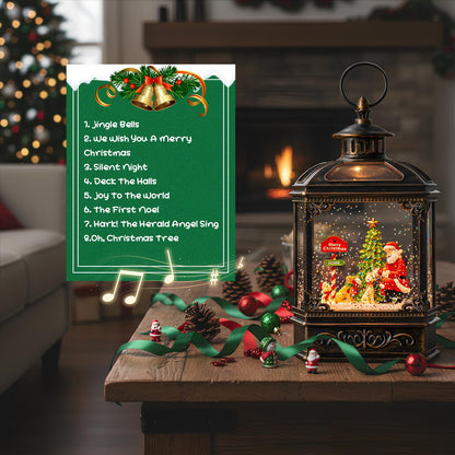 Snow Globe Lighted Christmas Decorations, Santa Claus & Pups Musical Water Lantern with Swirling Glitter, Christmas Holiday Party Gifts and Decorations
