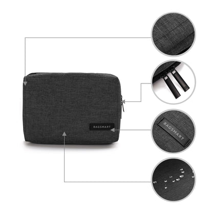 BAGSMART Electronics Accessories Organiser Bag, Portable Electronics Carrying Case Travel Small for Cables, Powerbank, Earphone, USB sticks, SD Card (Black)