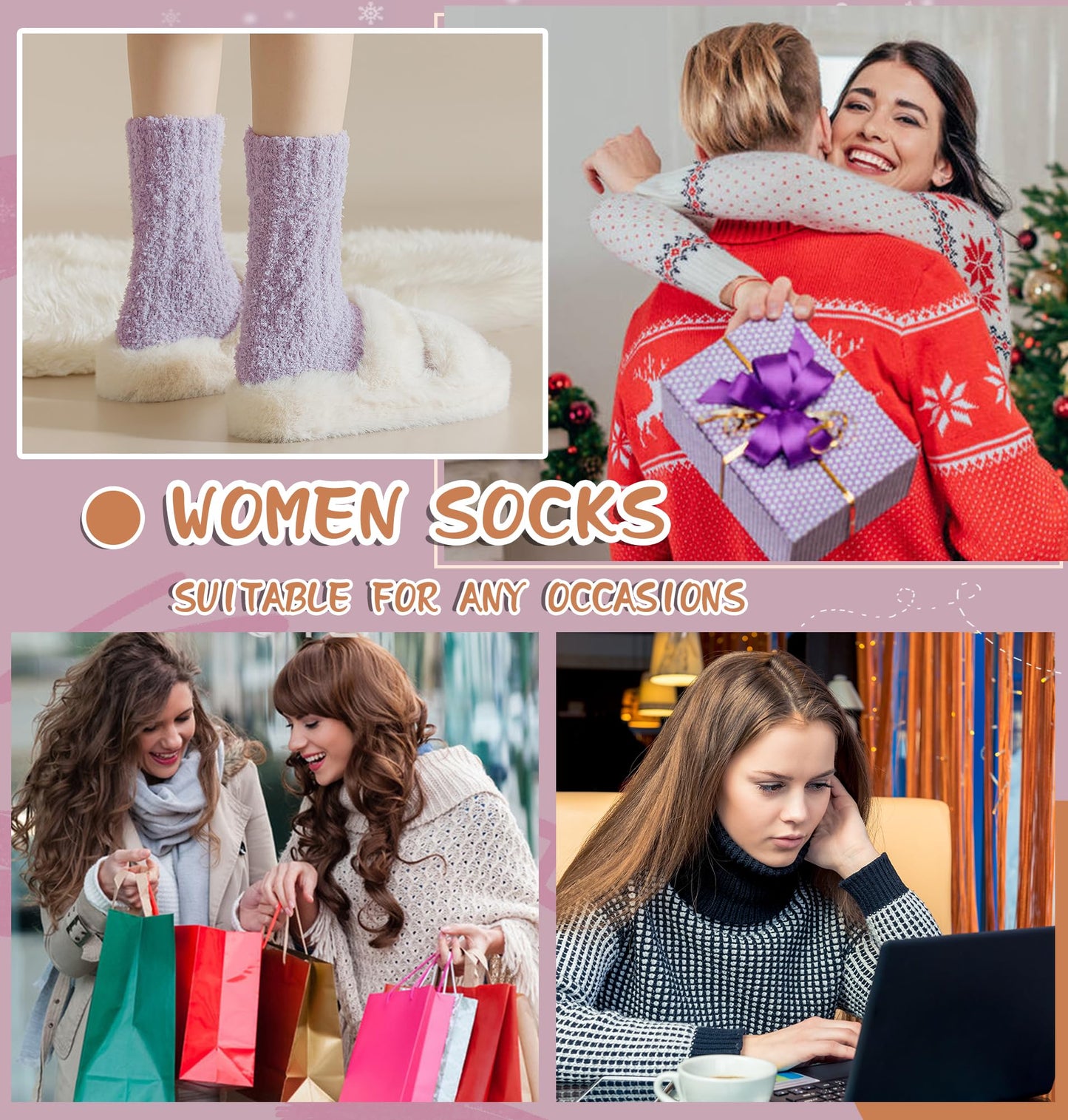 WEVIAS Womens Fuzzy Socks Slipper Fluffy Comfy Cozy Winter Soft Warm Fleece Cabin Plush Sleep Socks (Purple Series)
