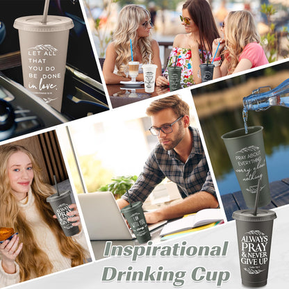 Havawish 24 Pcs Christian Tumbler Gifts Bulk Religious Inspirational 24 oz Drinking Jesus Cup with Lid Straw Bible Verse Plastic Cup for Church Mother Father First Communion Party (Vivid Color)