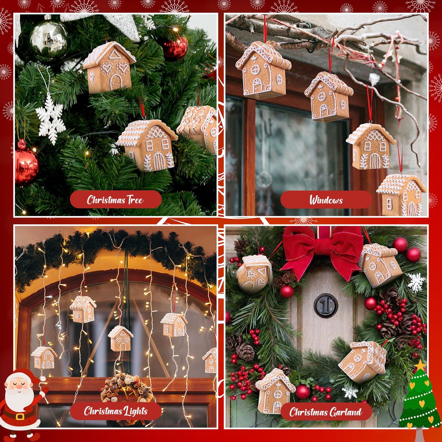 Vesici 12Pcs 3D Christmas Gingerbread House Ornaments for Christmas Tree 3 Styles Mini Cookie House Hanging Decorations for Village Home Decor Holiday Xmas Tree Party