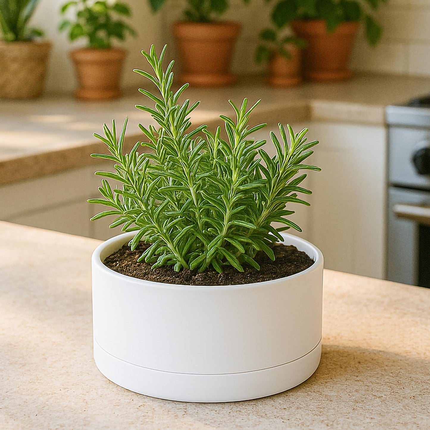 D'vine Dev 8 Inch Plastic Shallow Planter, Large Round Succulent Plant Pot with Drainage Hole and Sauce, Decorative Bonsai Pot for Indoor Plants, White, 76-Z-A-1