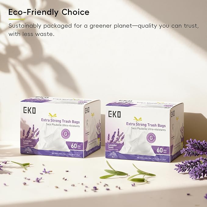 EKO 21 Gallon / 50-90 Liter, Extra-Strong Garbage Bags, Lavender Scent