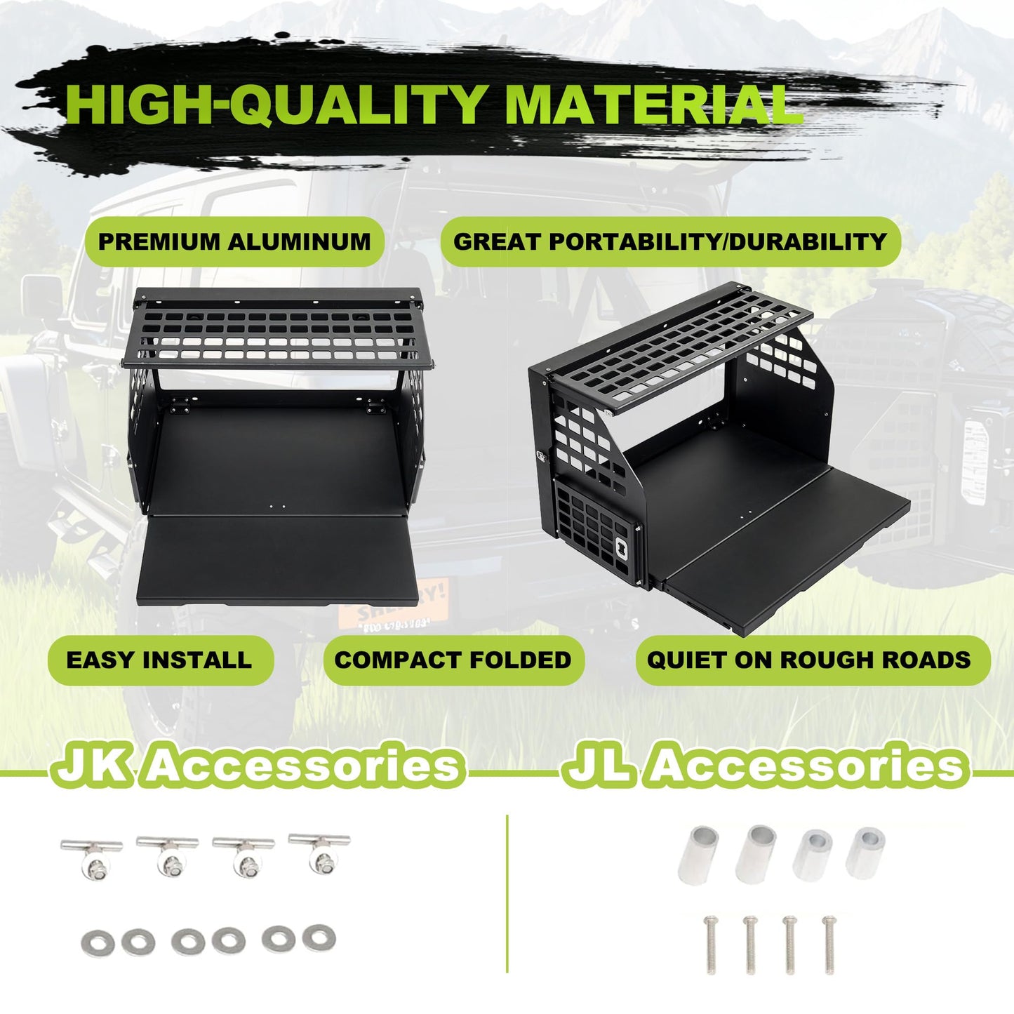 Turmaul Tailgate Table w/Molle Panel Compatible with Jeep Wrangler 2007-2017 JK JKU 2018-2023 JL JLU 2/4 Door Rear Door Foldable Cargo Shelf Storage Rack Camping Travel Cooking Outdoor Accessories