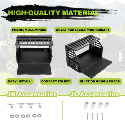 Turmaul Tailgate Table w/Molle Panel Compatible with Jeep Wrangler 2007-2017 JK JKU 2018-2023 JL JLU 2/4 Door Rear Door Foldable Cargo Shelf Storage Rack Camping Travel Cooking Outdoor Accessories