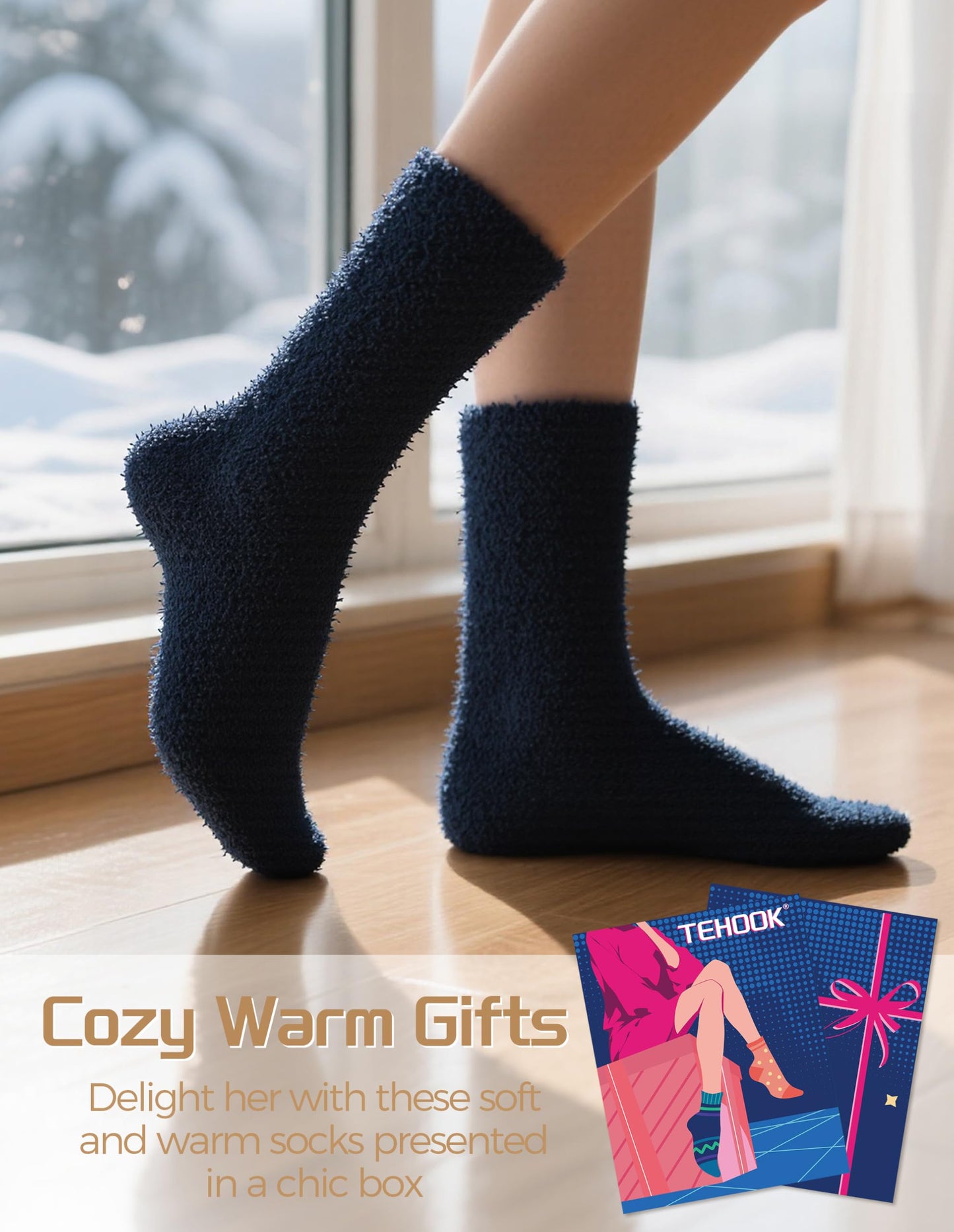 TEHOOK Warm & Cozy Valentines Gifts for Women, Fluffy Fuzzy Plush Sleeping Slipper Socks - Soft Warm Fabric
