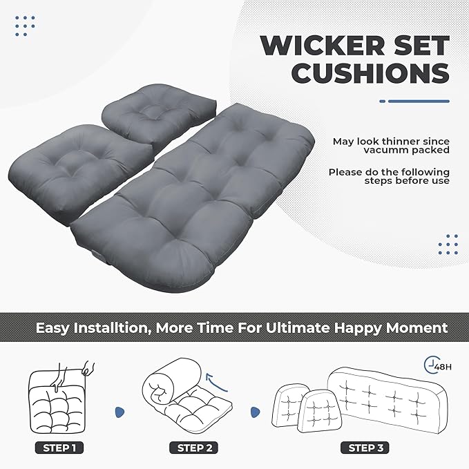DANGHOOGY Wicker Chair Cushions, Waterproof Outdoor Loveseat Cushions
