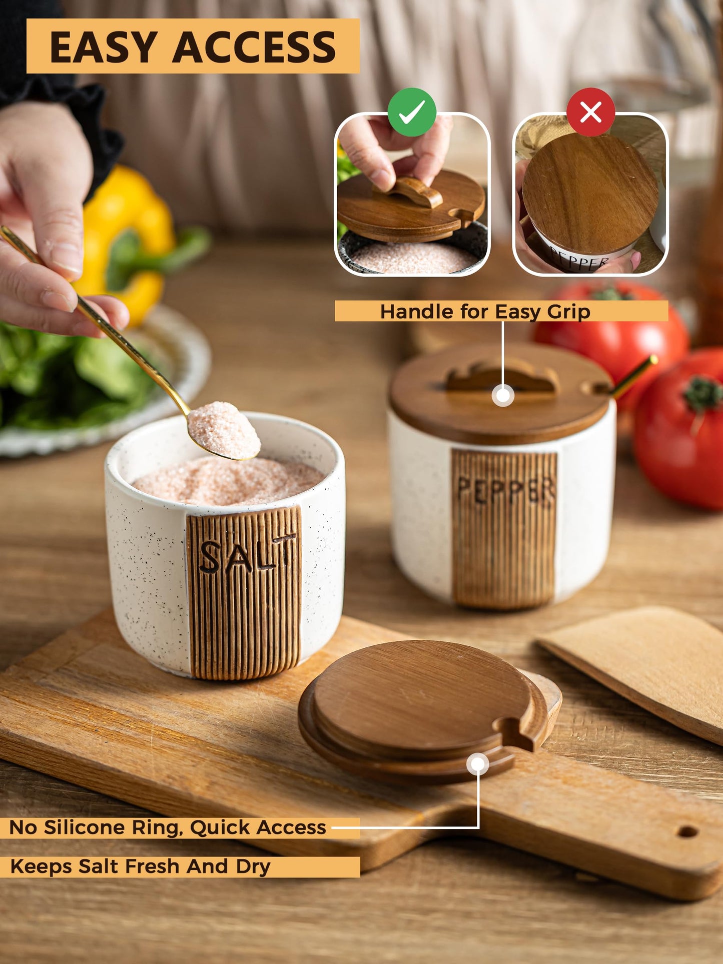 YHOSSEUN YHOJOY Salt and Pepper Bowl with Lid and Spoon + Espresso Cups Set of 6 with Saucers