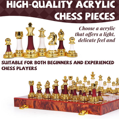 15 Inch Chess Set with Weighted Acrylic Chess Pieces – Tournament Size 3.5” King – Elegant Folding Chess Board for Adults and Kids, Professional Family Chess Board Game Set for Home, Office & Gift