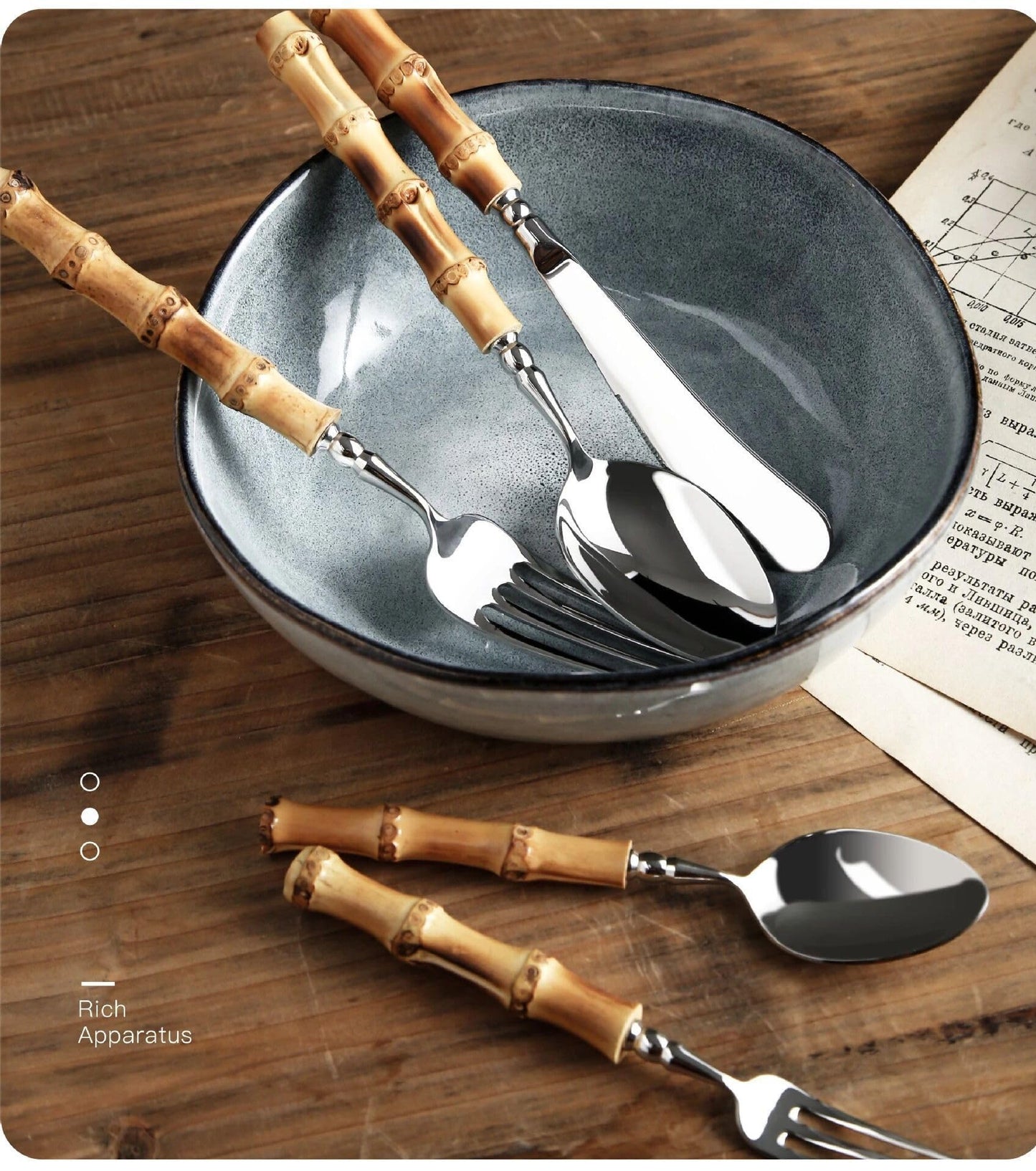 Bamboo Wood Silverware Set for 8, Natural Flatware Cutlery Set Tableware Utensil Set Knives Forks Spoons,Dinnerware Sets for Christmas Party Kitchen Wedding Gifts 40-piece
