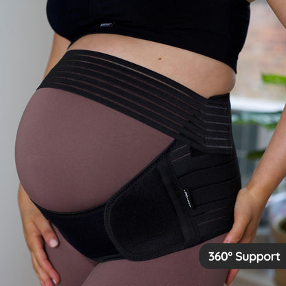 BABYGO® 4 in 1 Pregnancy Support Belt Maternity & Postpartum Band - Relieve Back, Pelvic, Hip Pain, SPD & PGP >> inc 40 Page Pregnancy Book for Birth Preparation, Labour & Recovery M Black