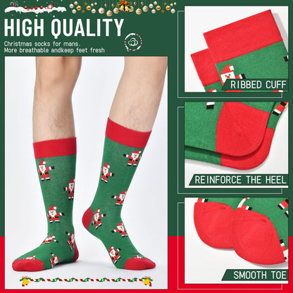HSELL Mens Fun Patterned Dress Socks Funny Novelty Crazy Design Cotton Socks Gift for Men (4 Pairs - Christmas)