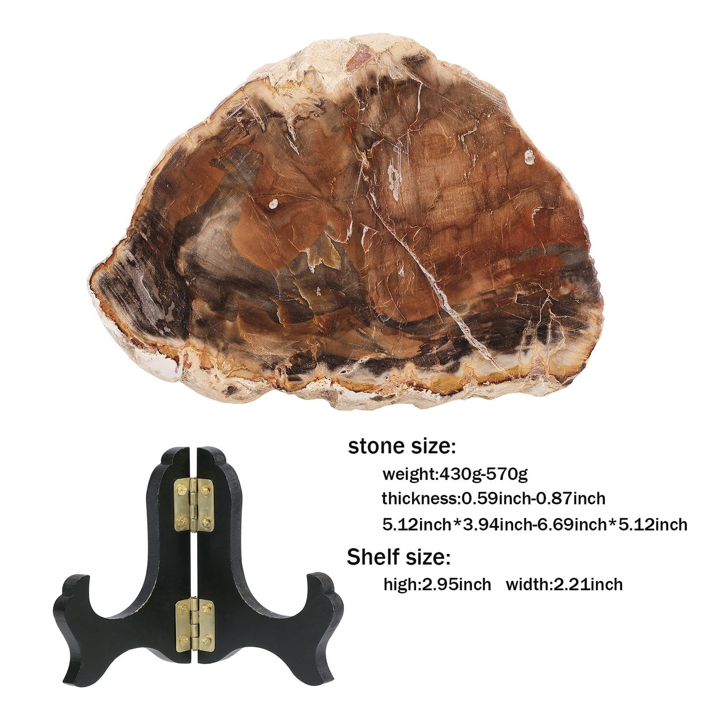 moonsix Irregular Petrified Wood Slab with Wooden Stand, Natural Mineral Stone Specimen Display for Feng Shui Decor Collection