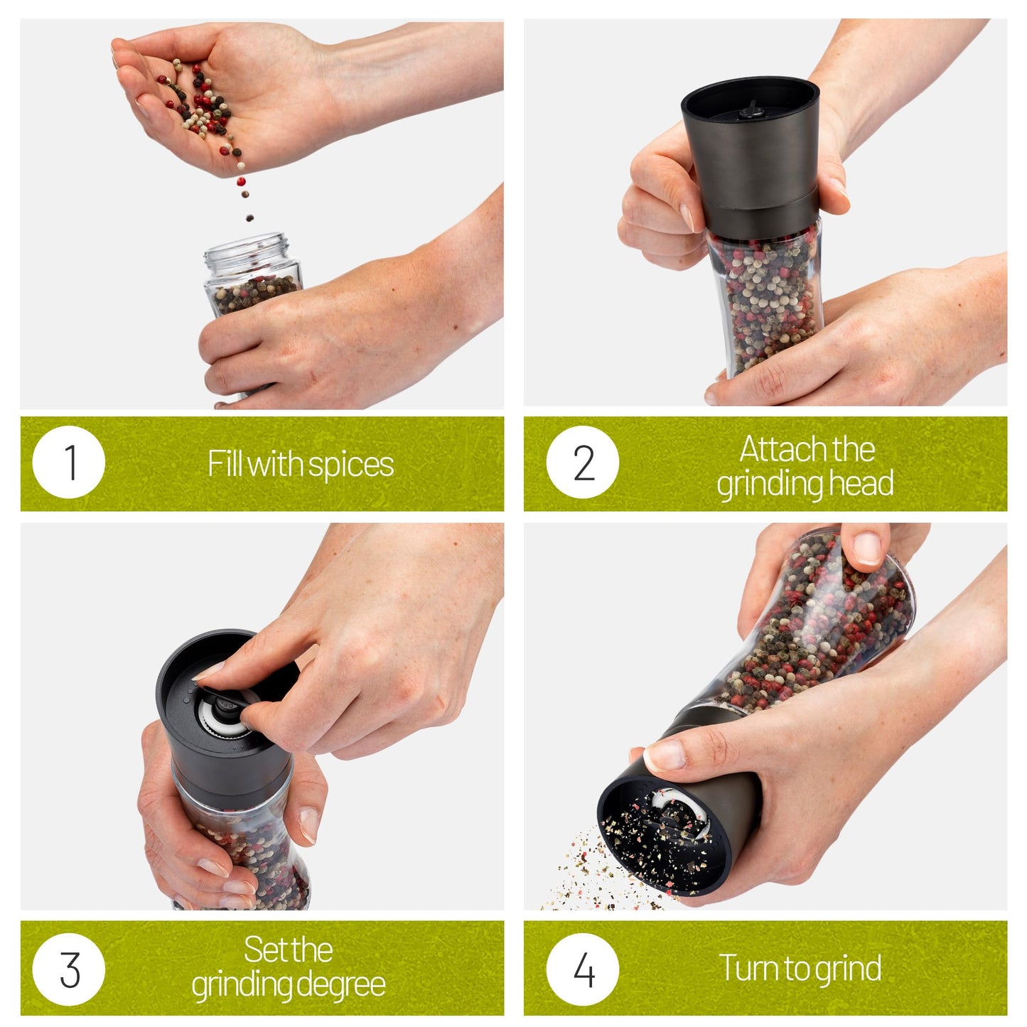 ZOLMER® Premium Gunmetal Salt and Pepper Grinder Set | Large Manual Ceramic Grinder - Big Black Pepper Mill, Salt Grinder, and Chili Mill [No Spices Included]