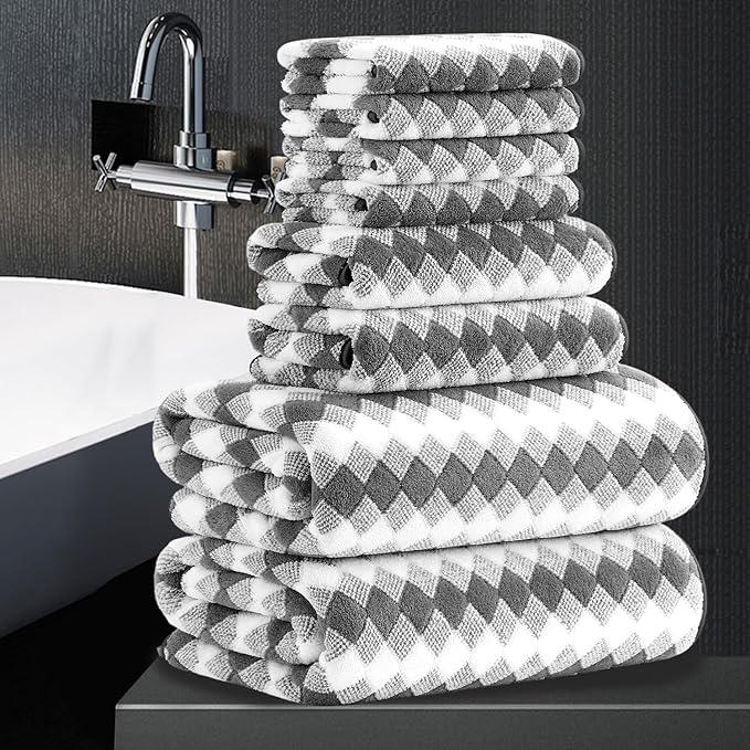 8 Piece Bathroom Towel Set Dark Grey|2 Oversized Large Bath Towels Sheet