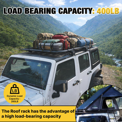 CALLIERT Aluminum Full-Length roof Rack Kit Cross Bars and Cargo Basket for 2007-2018 Jeep Wrangler JK 4 Door, Low-Profile Hardtop Luggage Carrier