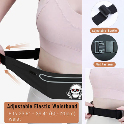 Music Skull Running Belts for Women and Men,Runner Waist fanny pack Wallet Holder,Waterproof Reflective phone holder,Cool Rock Skeleton Fitness Belt with 3 Zipper Pockets,Marathon Cycling Gear Gift