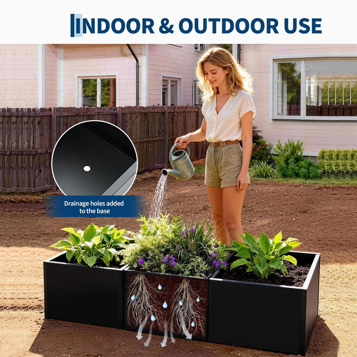 Outdoor Metal Planter Box,51" x 18" x 12" Large Rectangular Metal Planter Box,Heavy Duty Steel Raised Garden Bed with Drainage Holes, Snap-on Assembly, Outdoor Planter for Patio, Balcony, Garden