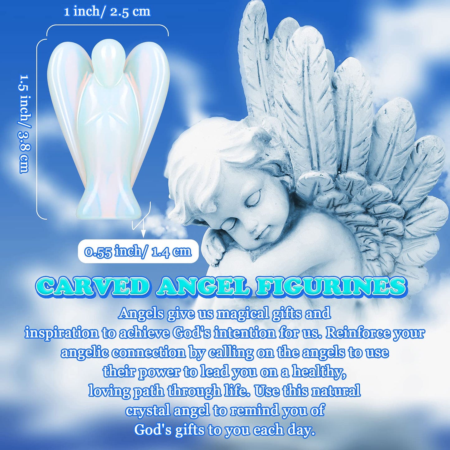 Hicarer 6 Pcs Small Crystal Angel Figurines Mini Guardian Statue Natural Gemstone Carved Pocket Crystal Figurines Stones Decor Gift Love Peace Healing(1.5 Inch,Bright Color)