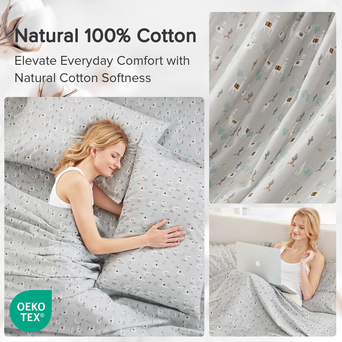 Comfort Spaces 100% Cotton Sheet Set Breathable, Lightweight, Soft with 14" Elastic Pocket Fits up to 16" Mattress, All Season Cozy Bedding, Matching Pillow Case, Full Lama Multi 4 Piece