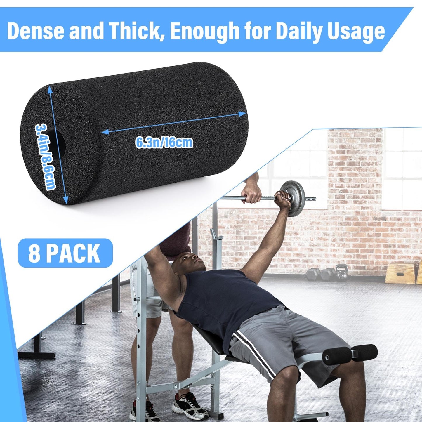 Deekin 8 Pieces Foam Foot Pads Rollers Set High Density Foam Roller for Gym Exercise Machines Equipment Replacements Exercise Massage Muscle Recovery, 6.3" x 3.4" OD x 0.87" ID