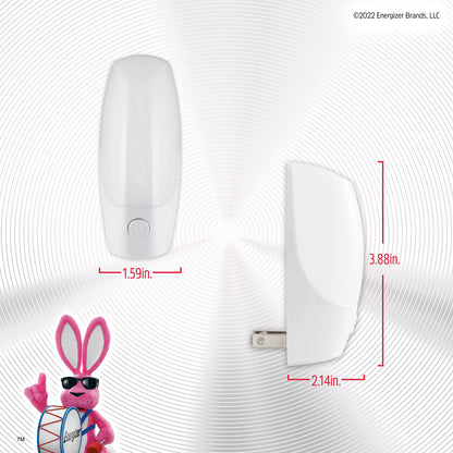 Energizer Manual On/Off LED Night Light Plug-in, Push Button, Compact, Contemporary, for Bedroom, Livingroom, Hallway, Bathroom, Nursery, Basement, White, 84135, 2 Pack