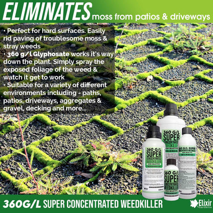 Elixir Gardens 360 g/l Glyphosate Commercial Industrial Strength Weed Killer | Treats up to 3332 sq.m | Concentrated Herbicide/Weedkiller | 2 x 1 Litre Bottle + Measuring Cup & Gloves