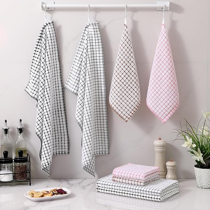 Homaxy Kitchen Towels and Dishcloths Set, 16 x 25 and 12 x 12 Inches, Super