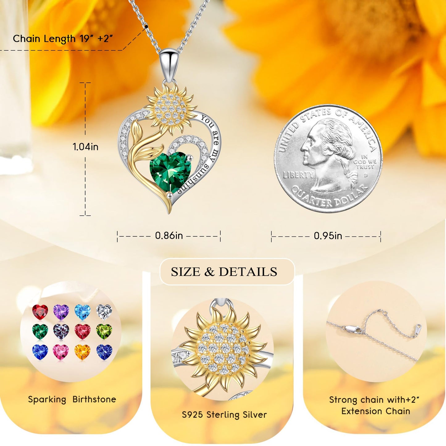 Iefil Sunflower Gifts for Women - Sunflower Necklace for Women April Birthstone CZ Necklace Anniversary Mother's Day Jewelry Gift Birthstone Jewelry Gift Ideas for Mom