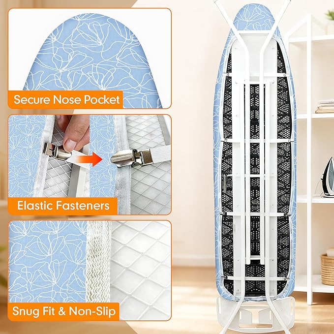 Ironing Board Cover and Pad, 18x49 Extra Wide Thick Iron Padding, Scorch &